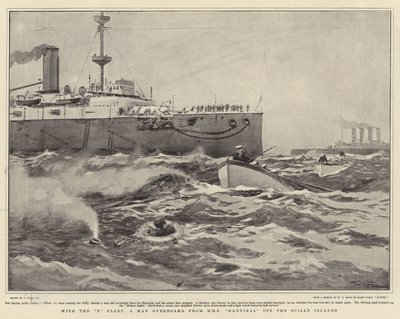 Met de X Vloot, een Man overboord van HMS Hannibal bij de Scilly-eilanden door Joseph Nash