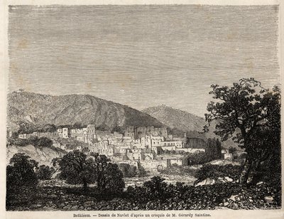 Uitzicht op Bethlehem, tekening Joseph Navlet (1821-1889), ter illustratie van de reis van de heer Bida naar Palestina in 1856. Gravure in 