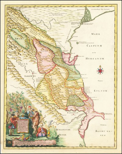 Kaart uit 1728 van de westelijke regio van de Kaspische Zee door Joseph Nicholas de L