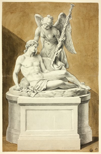 Monument met dode krijger en engel door Joseph Nollekens