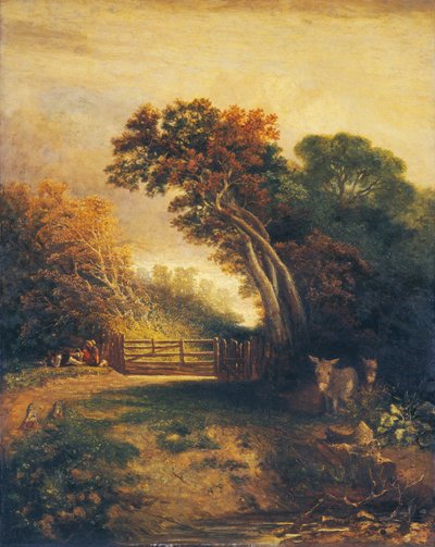 Landschap met Picknickers en Ezels bij een Poort door Joseph Paul