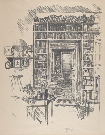 Boekenkamer bij Dr. Wister door Joseph Pennell