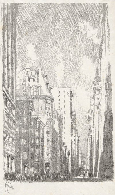 Broadway vanaf Bowling Green, #2 in Iconophile Club Collectie door Joseph Pennell
