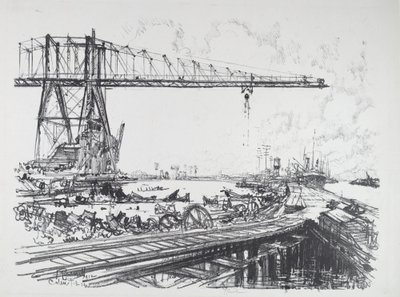 Frans Kanaal en Amerikaanse Kranen, 1912 door Joseph Pennell