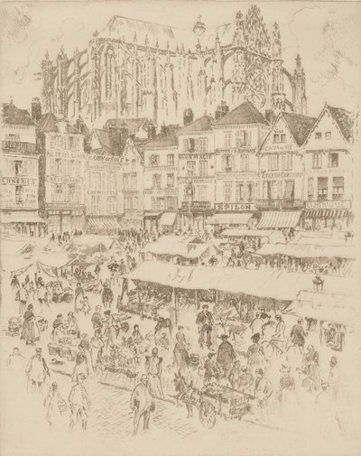 La Place, Beauvais, 1907 door Joseph Pennell