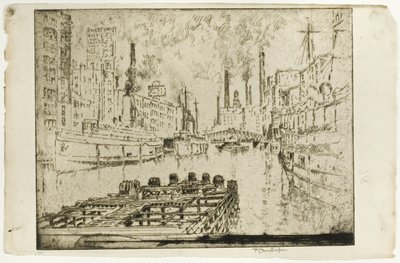 Stoomschepen op het meer, Chicago door Joseph Pennell