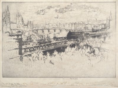 Londen over Charing Cross Bridge door Joseph Pennell