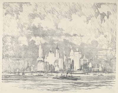 New York vanaf Ellis Island door Joseph Pennell