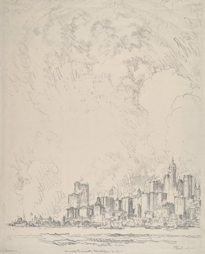 New York vanuit Brooklyn, 1910 door Joseph Pennell
