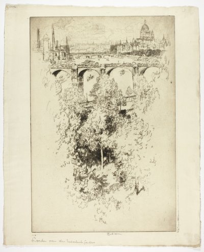 Over Waterloo Bridge, kerk en werk door Joseph Pennell