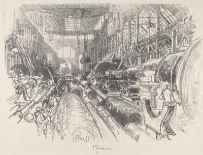 De grootste draaibank ter wereld, 1917 door Joseph Pennell