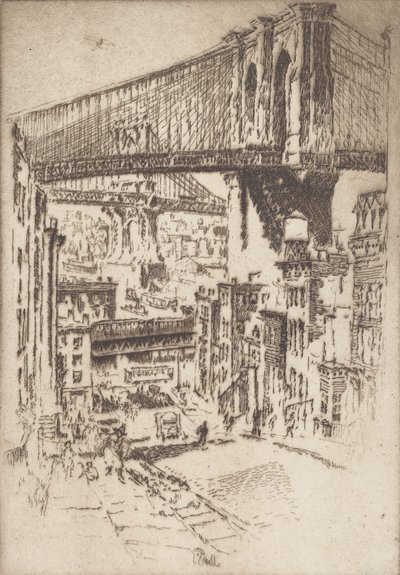 De Bruggen, vanuit Brooklyn, 1921 door Joseph Pennell