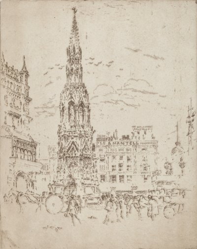 Het Elinor Kruis, voor Charing Cross Station door Joseph Pennell