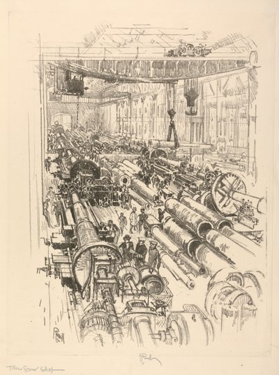 De Engelse Oorlog Serie: W. 441. De Wapenwinkel door Joseph Pennell
