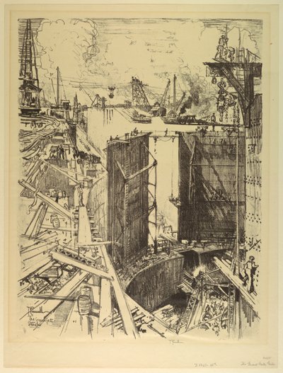 De sluispoort, Gatun door Joseph Pennell