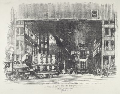 De urnen, met grote schelpen versierd door Joseph Pennell