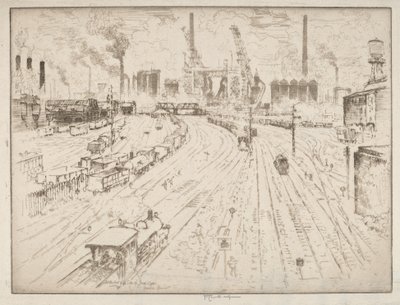 Spoorwegen, Oberhausen door Joseph Pennell
