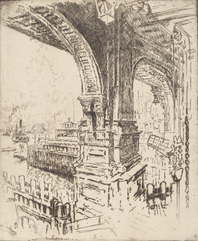 Binnen de veerboot, Cortlandt Street, New York door Joseph Pennell