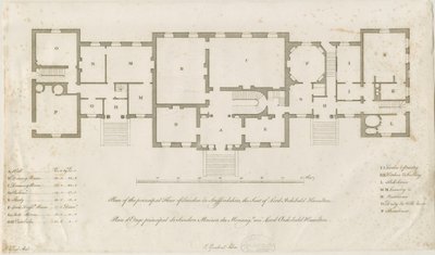 Sandon Hall - Plan van de hoofdverdieping: gravure, nd [1769-1771] door Joseph Pickford