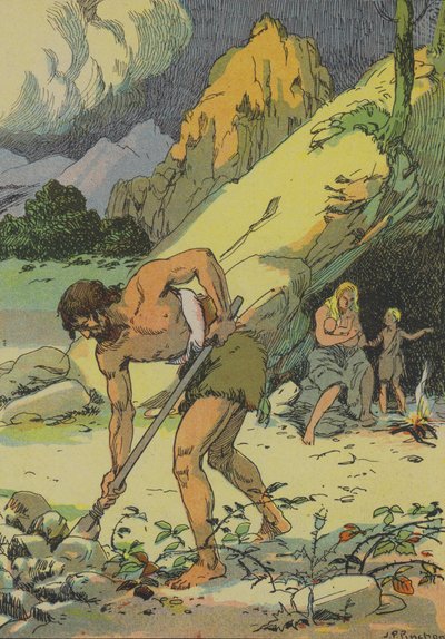 Adam, bewerkt de grond, na de verdrijving uit de Hof van Eden door Joseph Porphyre Pinchon