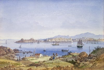 Corfu vanaf het eiland Vido, c.1845 door Joseph Schranz
