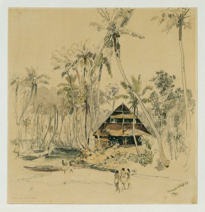 Het huis van de missionaris op het eiland Puinipet (Ponape), Caroline-eilanden door Joseph Selleny