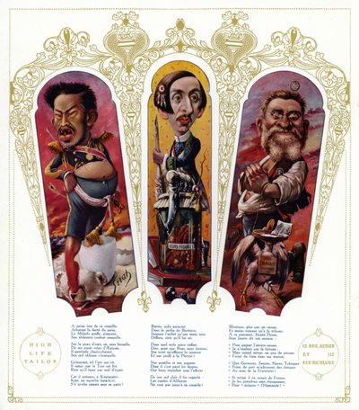 Karikaturen: Meiji Keizer van Japan; Maurice Barres, Franse schrijver en nationalist politicus; Jean Jaures, Franse politicus door Joseph Sirat