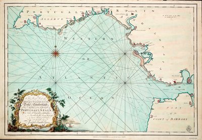 Kaart van de kust van Portugal en Spanje, van Kaap St. Vincent tot Gibraltar door Joseph Smith Speer