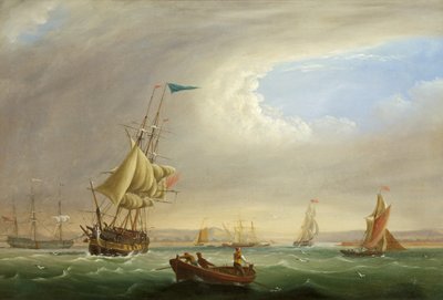 Zeegezicht met ingang naar een rivier door Joseph Walter