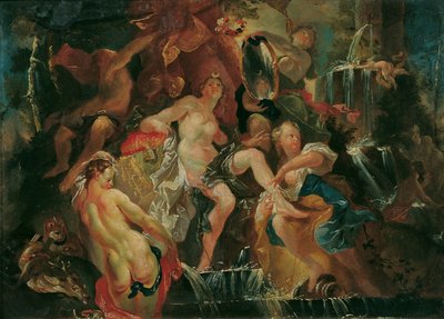 Het Bad van Diana (Achterkant: De Opvoeding van de Bacchusjongen) door Joseph Winterhalder d. J.