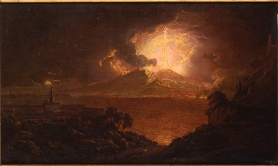 Een uitzicht op de uitbarsting van de Vesuvius bij nacht door Joseph Wright of Derby
