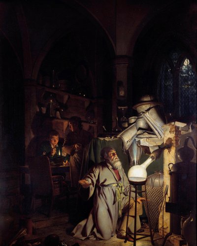 Alchemist die probeert de filosofische steen te ontdekken door Joseph Wright of Derby