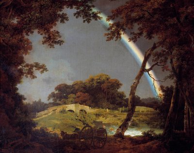 Landschap met de regenboog door Joseph Wright of Derby