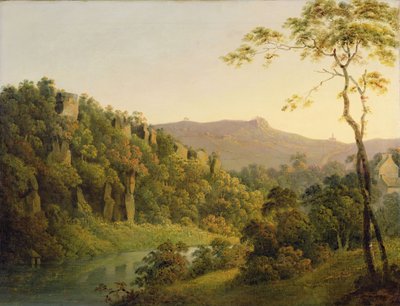 Uitzicht in Matlock Dale, richting Black Rock Escarpment door Joseph Wright of Derby