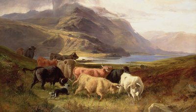 Hooglandvee met een collie door Joseph and Adam, Joseph Denovan Adam