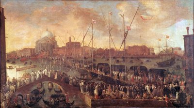 Processie op de dag van het Feest van de Verlosser Een tijdelijke brug wordt gebouwd naar de Kerk van de Verlosser van Venetië om de slachtoffers van de Grote Pest van 1575-1576 te herdenken - Schilderij door Joseph Heintz de Jongere (1600-1678) 17e eeuw - door Joseph the younger Heintz