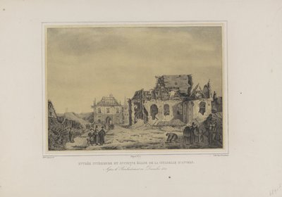Poort en kerk in de Citadel van Antwerpen, 1832 door Joseph van den Nest