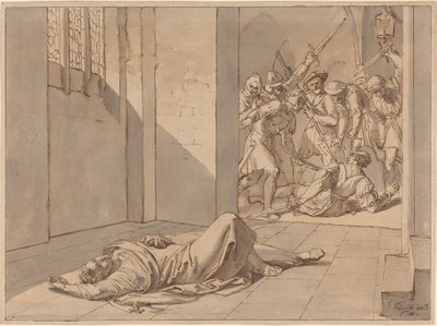 De moord op koning Wenzel III (pen en zwarte inkt met grijs en lichtbruin gewassen) door Joseph von Fuhrich