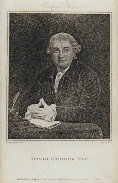 David Garrick, Engelse acteur, toneelschrijver en theatermanager door Joshua (after) Reynolds