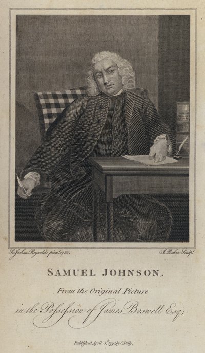 Samuel Johnson, Engelse schrijver en lexicograaf (gravure) door Joshua (after) Reynolds