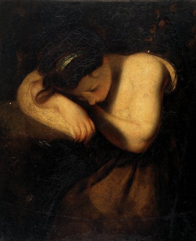 Meisje, slapend (olieverf op doek) door Joshua (follower of) Reynolds