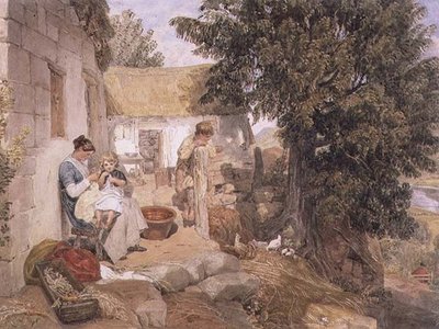 Huisjes bij Symonds Yat met landelijke figuren door Joshua Cristall