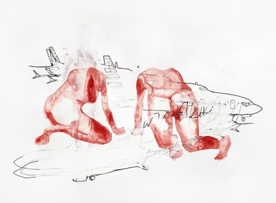 Reisschets in rode figuren door Joshua Hoskins