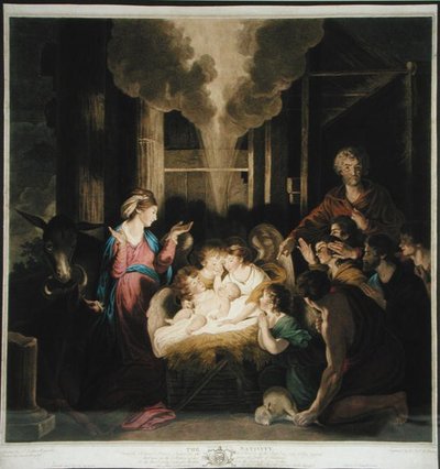 De Geboorte, getekend door Josiah Boydell en gegraveerd door G.J & J.G Fracius door Joshua after Reynolds