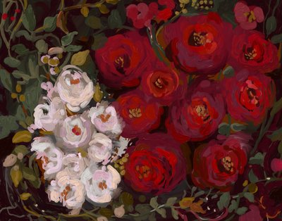 Donker bloemenschilderij door Josie George
