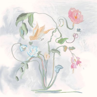 Pastelkleurige vogels en bloemen door Josie George