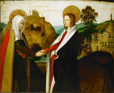 De Visitatie (schilderij op hout) door Josse (fl.1493-1508) Lieferinxe