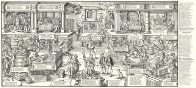Leven van Duitse kooplieden en handelaars in de 16e eeuw (gravure) door Jost (after) Amman