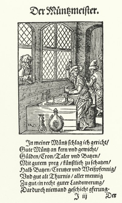De muntmeester (gravure) door Jost (after) Amman