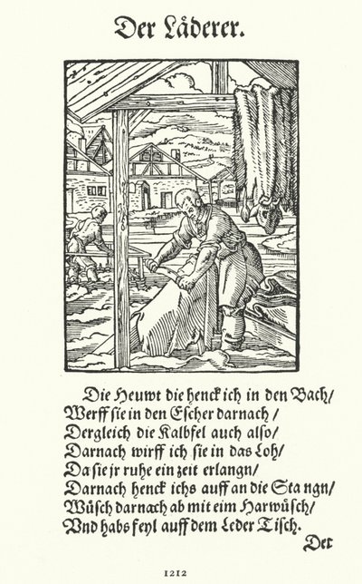 De leerlooier (gravure) door Jost (after) Amman